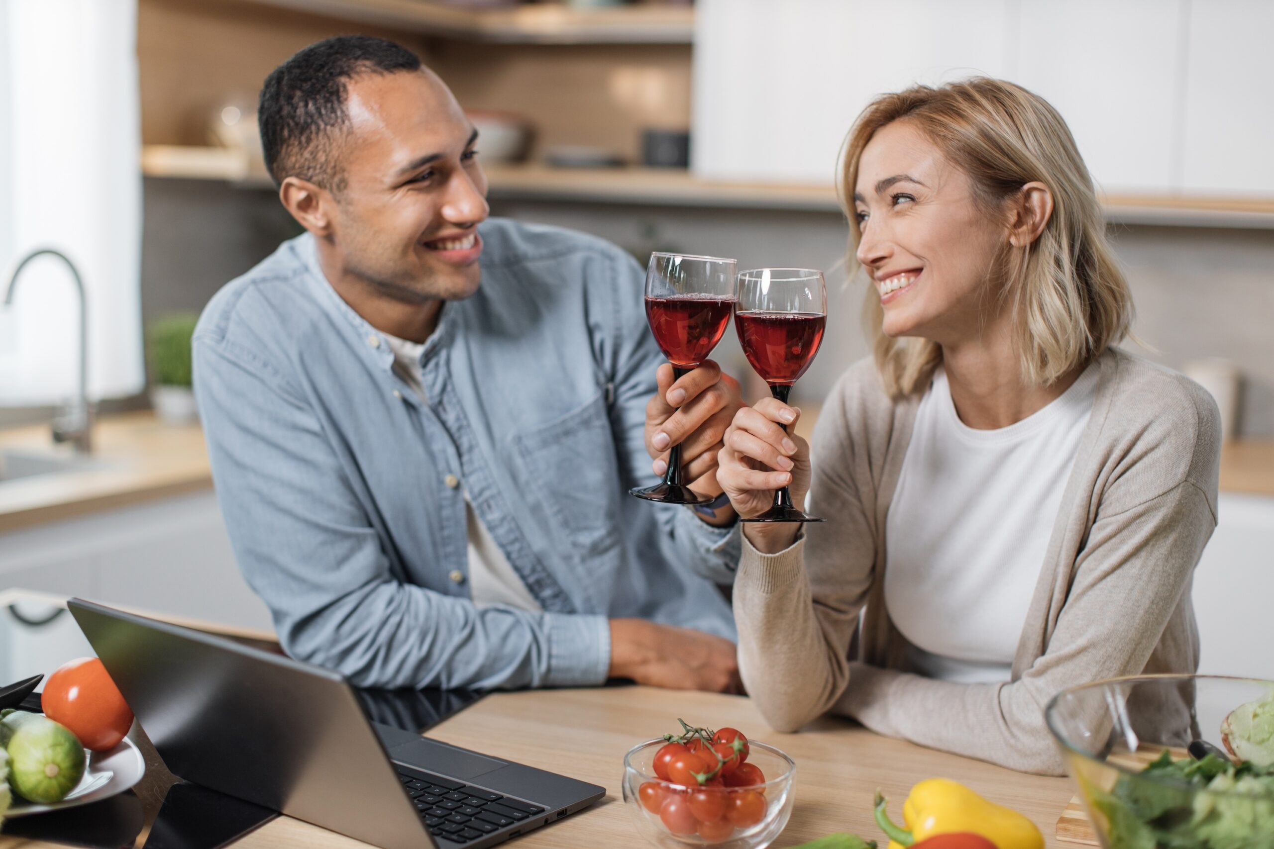 Couple having dinner at home